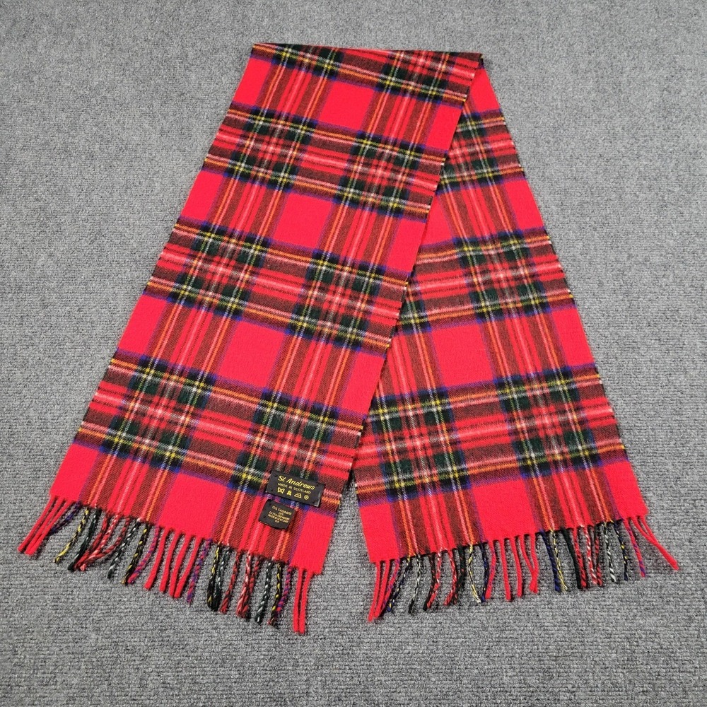 St Andrews Scarf Red Tartan Plaid Cashmere Merino Wool Fringe Scotland